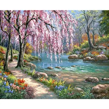 

Landscape Framed Pictures DIY Painting By Numbers Wall Art Acrylic Painting On Canvas Drop Shipping For Wedding Decor GX7664