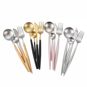 

24Pcs/set Dinnerware Set 304 Stainless Steel Black Gold Cutlery Set Knife Fork Set Flatware Tableware Silverware Drop Shipping