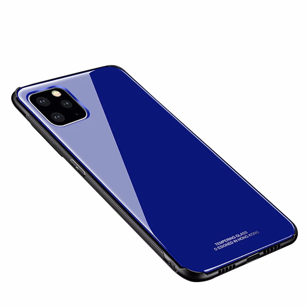 Чехол для IPhone 11 Pro Max 6,5 дюймов стильный прочный Чехол из закаленного стекла зеркальный Жесткий Чехол резиновый чехол - Цвет: BK