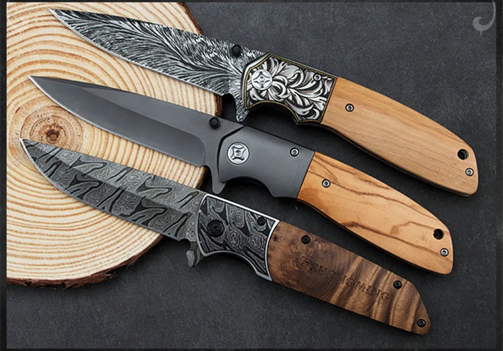 Складной нож, охотничий нож, карманный нож для выживания на природе, портативный нож для улицы, тактический горячий дамасский лазерный инструмент с рисунком
