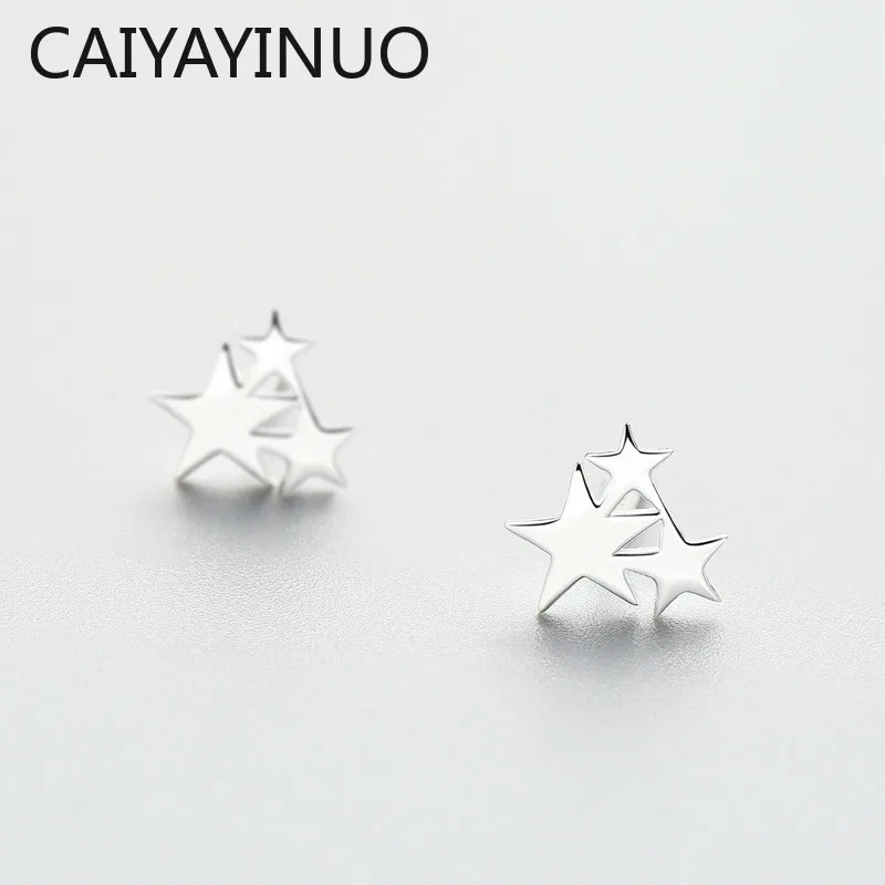 Женские серьги-гвоздики CAIYAYINUO из серебра 2018 пробы с геометрической звездой 925 |