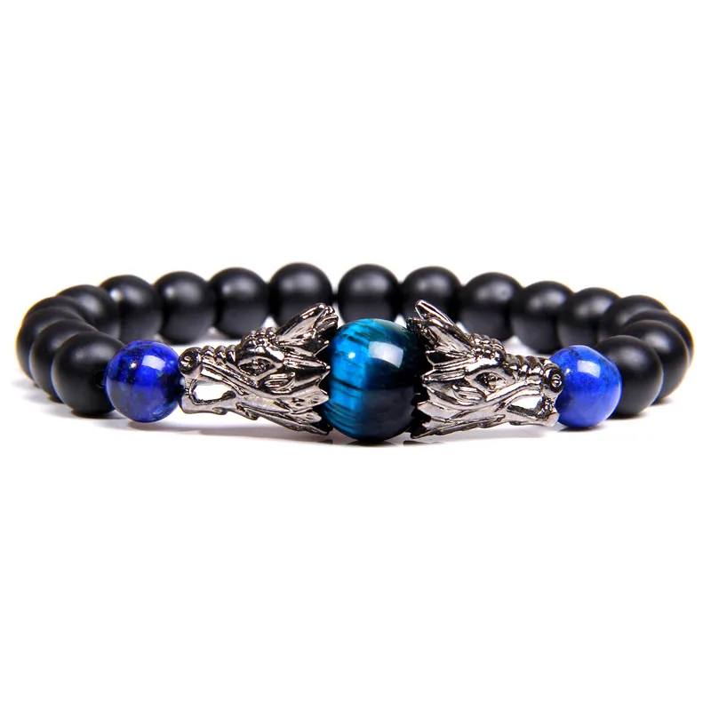 

Natural Black Lava & White Howlite Stone Beads Bracelet Pulseira Masculina Mens Jewelry Buddha Dragon Bead Bracelet For Women