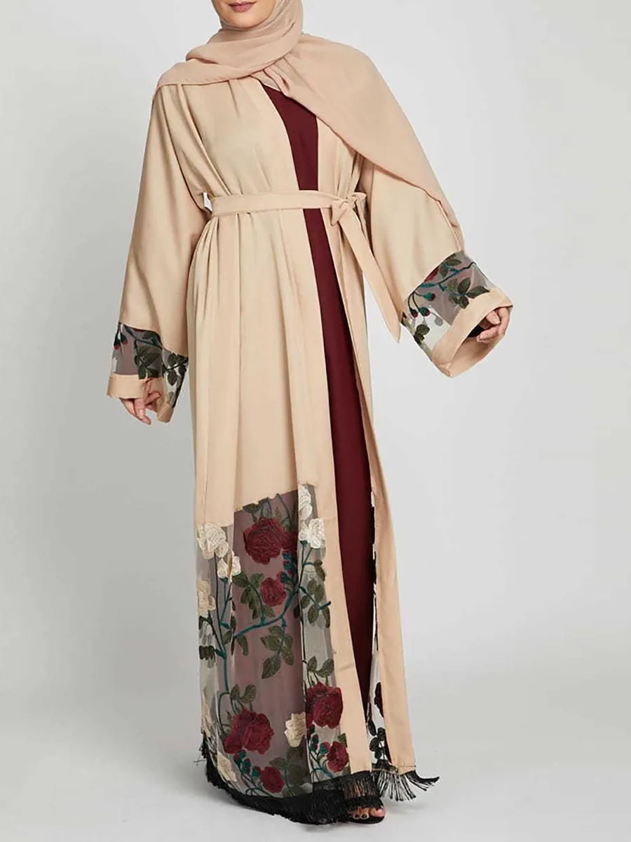 1817#Middle East Ramadan New Kimono Embbroidery Arab Cardigan Kaftan Islamic Clothing - CHAOMENG MUSLIM SHOP