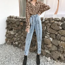 Джинсовые брюки для женщин, высокая талия, шаровары, длина по щиколотку, тонкие женские, весна-осень, повседневные винтажные джинсы, брюки