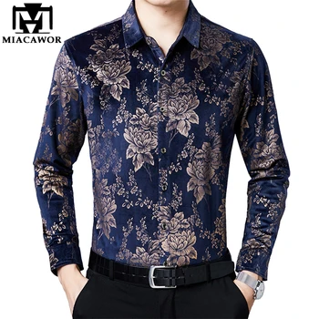 

MIACAWOR New Shirt Men Streetwear Vintage Flower Shirts Spring Autumn Long Sleeve Casual Shirt Men Blusa Masculina C561