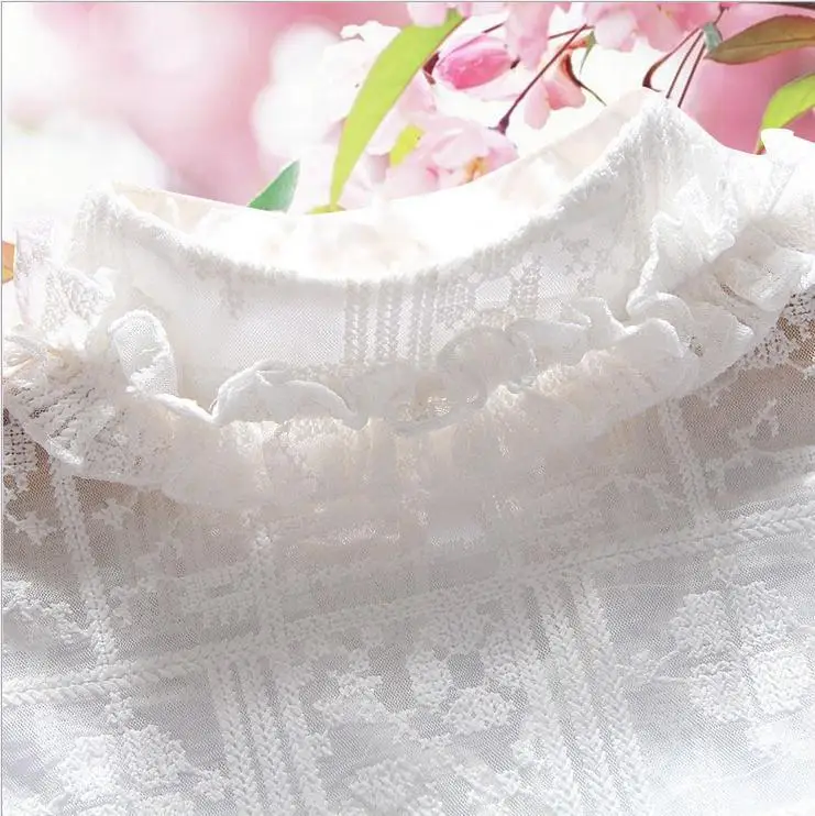 

Ladies Shirt Fake Collar Tie Women Hollow Out Lace Solid Color False Collar Shirt Blouse Detachable Collars Stand Blouse Top