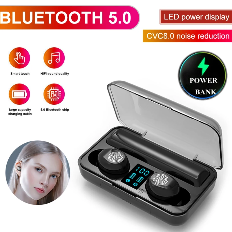 TWS 5,0 Bluetooth 8D стерео наушники беспроводные наушники водонепроницаемые наушники 2000 мАч светодиодный держатель для телефона