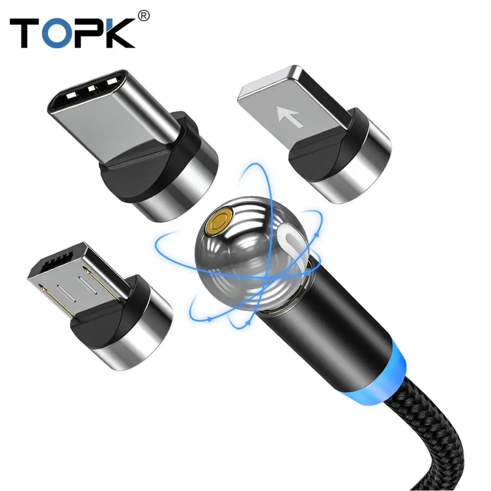  TOPK AM28 360 grad Drehen Magnetischer Micro USB Typ C Kabel LED Magnetic Charging Kabel für iPhone