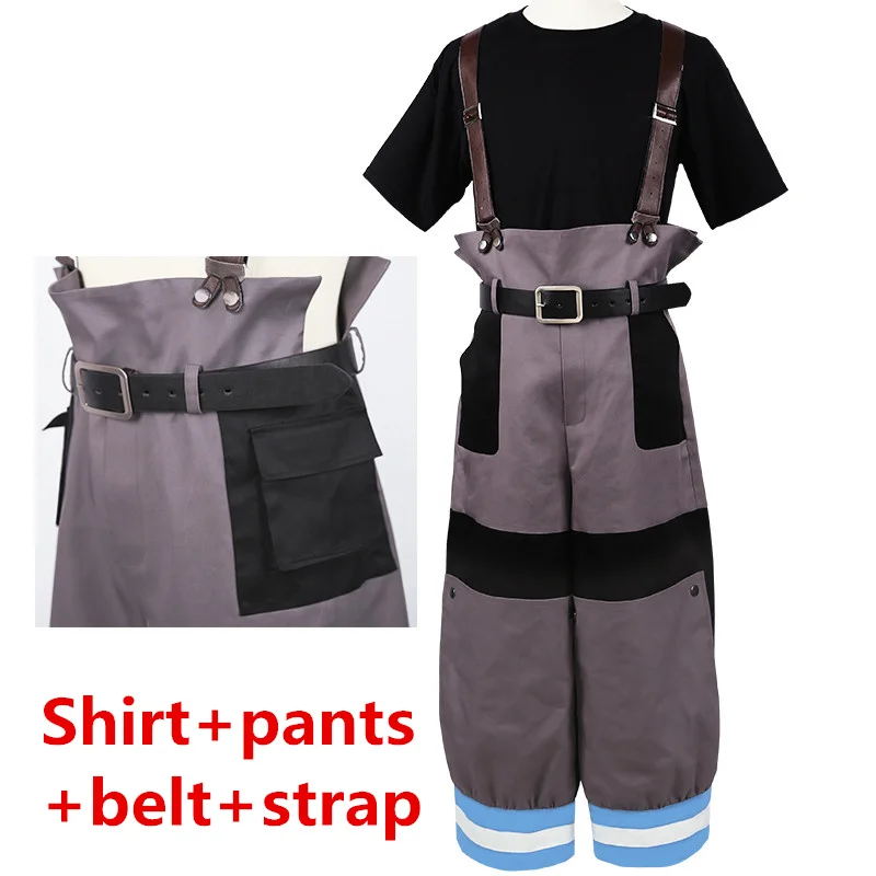Shinra Kusakabe Косплей пожарная сила Enen no Shouboutai пожарная команда костюм Asa Boiru пальто брюки Униформа парик для мужчин - Цвет: pants t-shirt belt