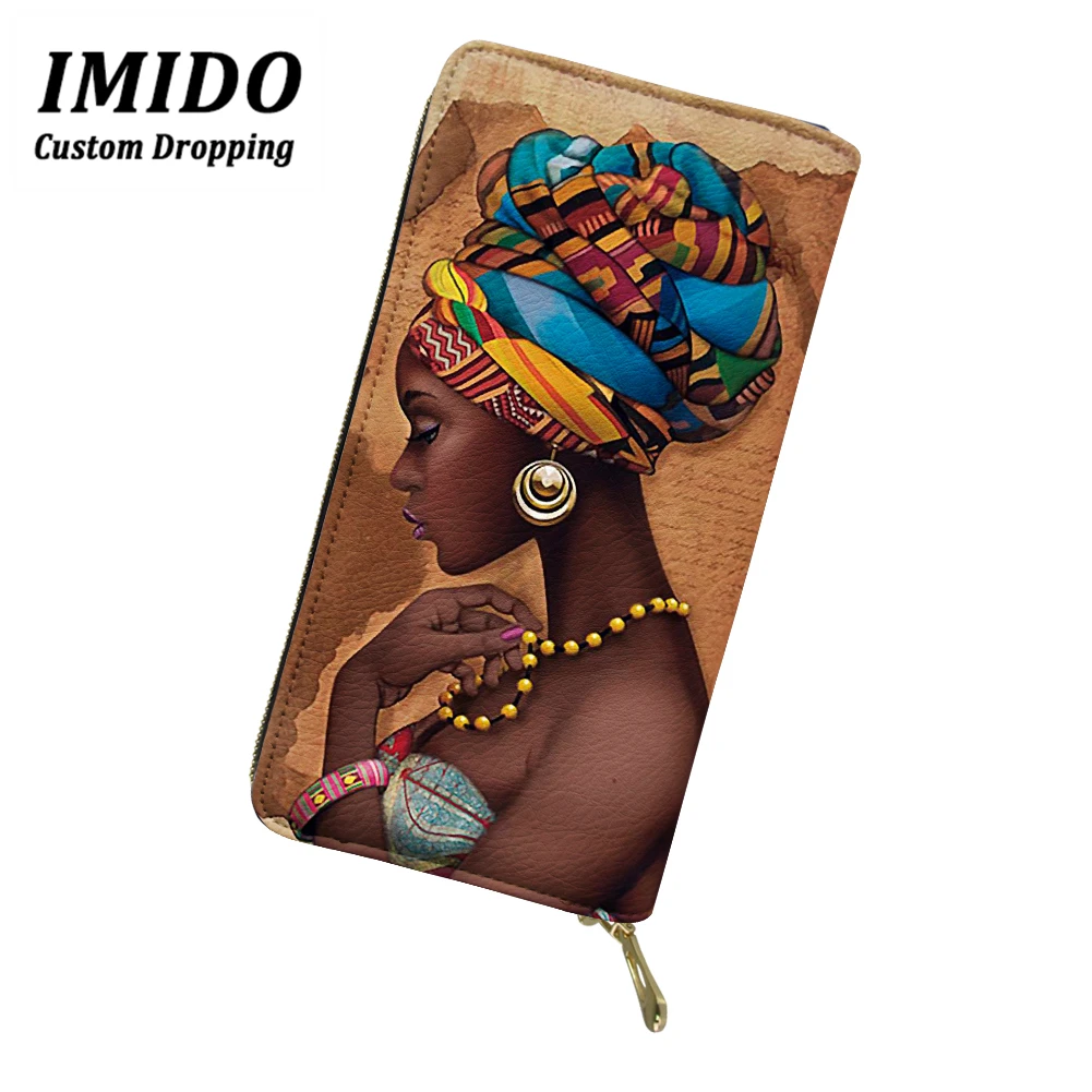 IMIDO, модный кошелек, Черная Королева, африканская девушка, узор, многофункциональные кошельки на молнии, Женский кошелек, сумка для мобильного телефона, кошелек, Carteras - Цвет: wll5107