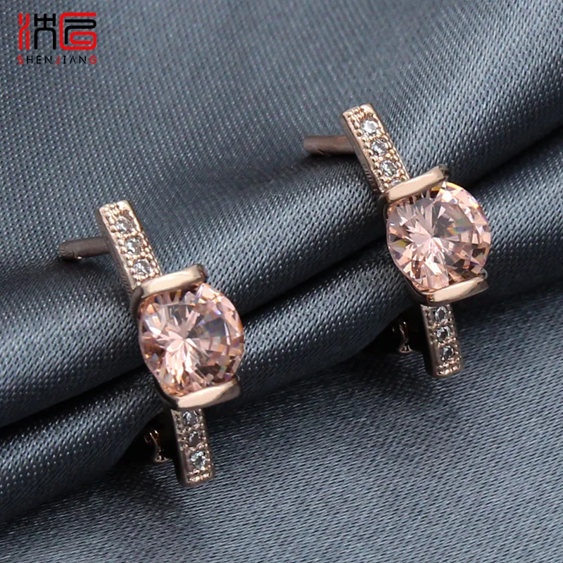 

SHENJIANG New Fashion 585 Rose Gold Color Cubic Zirconia Dangle Earrings For Women Wedding Jewelry Girls Daily Accessories