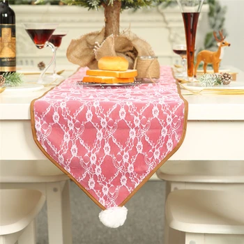 

Lace Pink Linen Christmas Decoration Table Runner Placemat Tablecloth Mat Wedding Xmas New Year Party Banquet Home Decor 63038