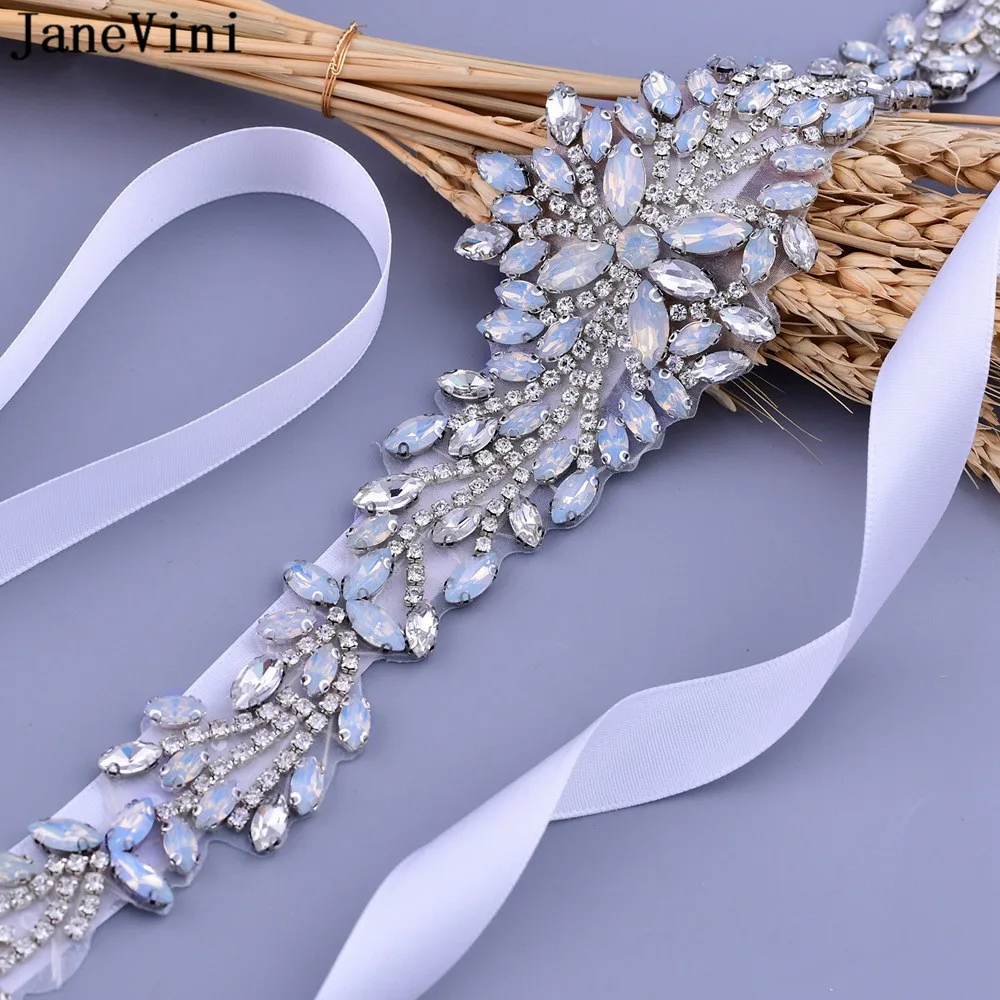 Janevini Rhinestone Belt For Wedding Dress Bride Sashes Luxury Silver