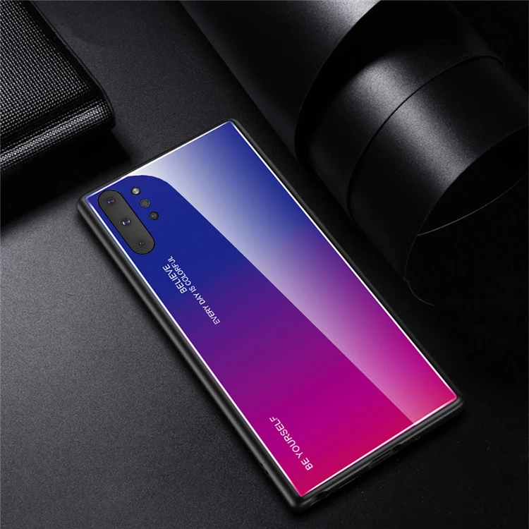 Жесткий чехол для samsung Galaxy Note 10 Plus, чехол из закаленного стекла, защитный чехол для samsung Galaxy Note 10, чехол из мягкого ТПУ и поликарбоната - Цвет: Синий