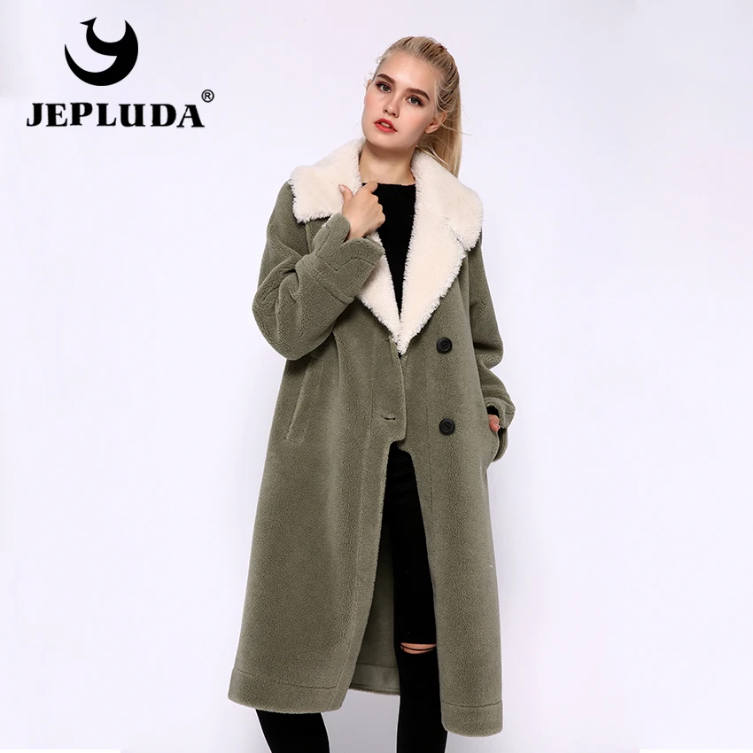JEPLUDA Классический модная женская куртка зимняя шерсть смесь из натурального