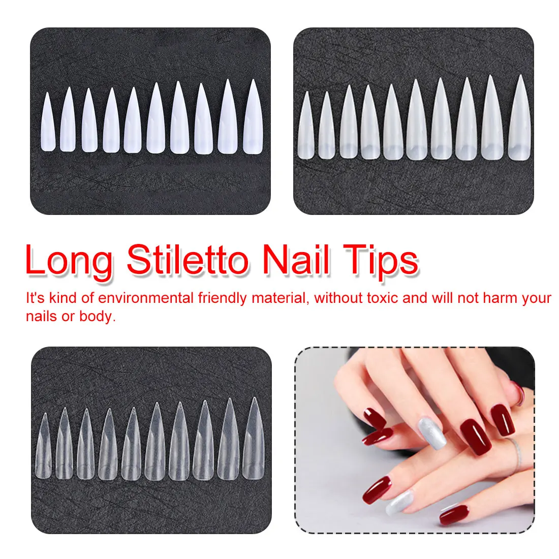 

100Pcs/box Artificial Nails Salon Tool Nail Art Natural Half Cover Oval Sharp End Stiletto Long False Fake Nails Tips Manicure
