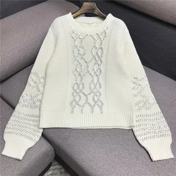 

Aristocratic Temperament Heavy Industry Hot Drilling Round-Neck Sweater Women's Sequined Knit Sweater High-End Women's Clothing