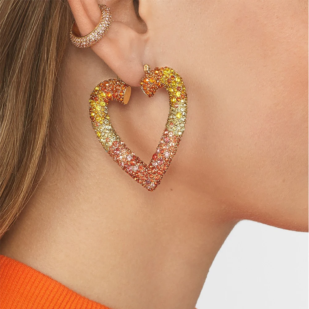 Новая мода, Разноцветные серьги в форме сердца с кристаллами, специальный скелет, длинные, в стиле бохо, наборы свадебных ювелирных изделий для женщин, массивные Роскошные манжеты для ушей