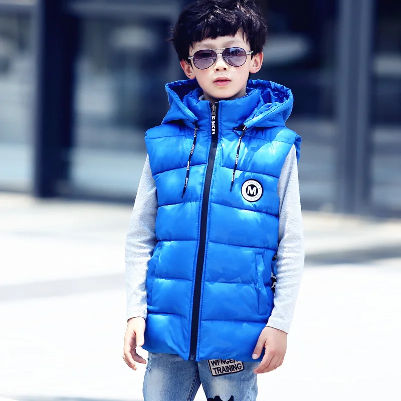 

Winter Children Big Boy Camouflage Waistcoat Thick Winter down Feather Cotton Vest xue sheng kuan Coat Detachable Cap Vest