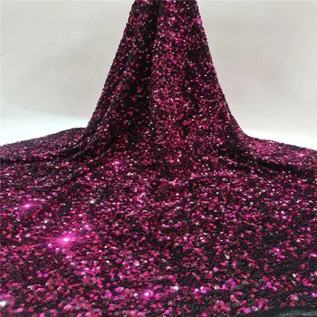 

African Velvet Lace Fabric 2020 Fuchsia High Quality Lace Material Nigerian French Sequins Net Lace Fabrics For Wedding Sewing