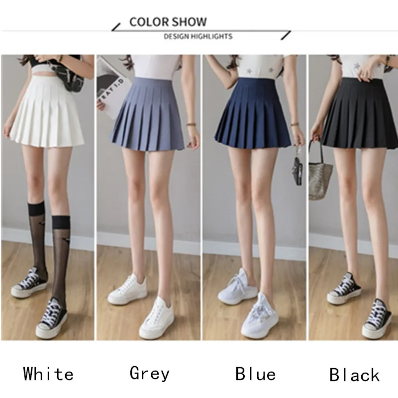 XS-2XL High Waist Stitching Student Pleated Women Cute Sweet Girl Dance Mini Black White Blue Grey Skirts