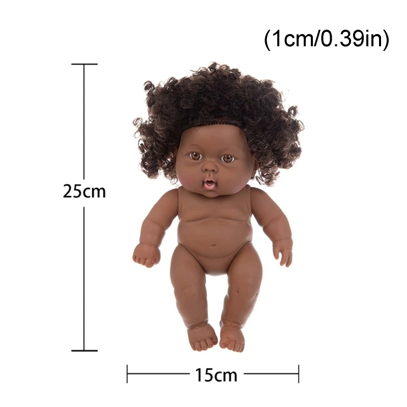 

20cm American Reborn Black Doll Handmade Silicone Vinyl Curl Baby Girl Doll Toy