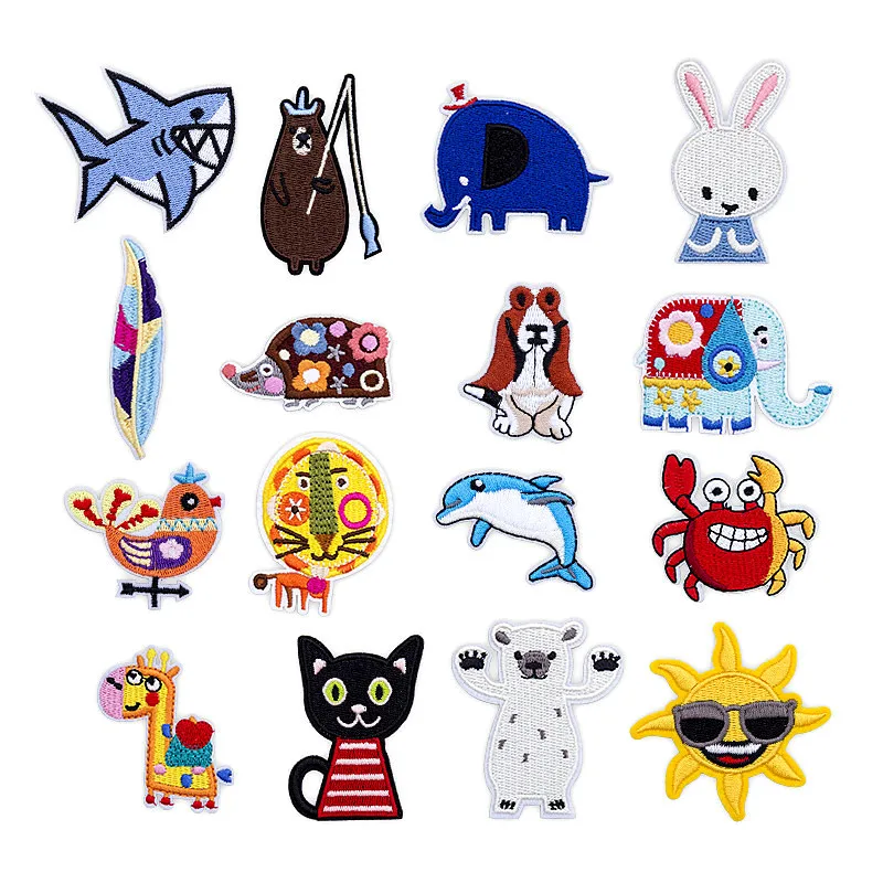 

Cartoon Animals Clothing Patches Iron on Stripes for Shark Badges Stickers on Kids Clothes Embroidery Elephant Appliques @H