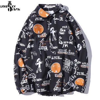

Lindsey Seader Graffiti Face Printed Long Sleeve Blouse Men 2020 Spring Street Harajuku Shirt Hip Hop Shirt for Man Camisa Top