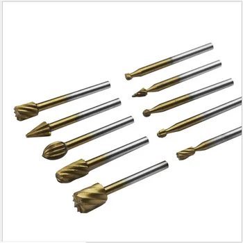 

10Pcs/Set HSS Titanium Routing Rotary Milling Rotary File Cutter Wood Carving Carved Knife Cutter Tools Accessories