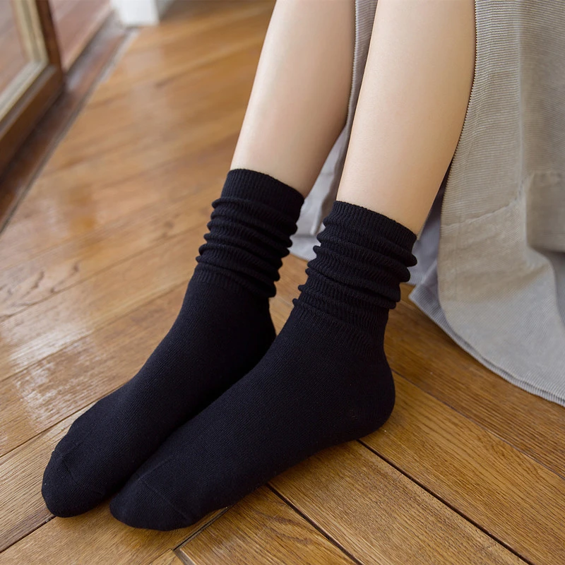 New Trend Stack Socks Cotton Long Socks Women Harajuku High Socks White Socks Loose Solid Colors Double Needles Knitted One Pair black knee high socks Women's Socks