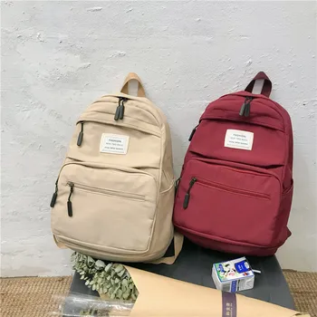 

2020 3set Backpack Canvas Women Backpack Solid color Shoulder Bag Teenage Girl School bag Female Children Student Backpack