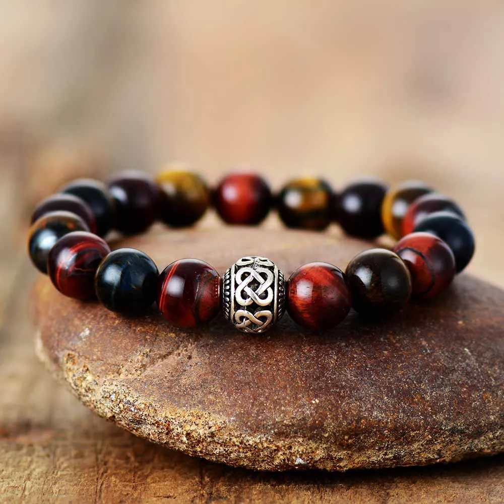 Men Beads Bracelets 10 MM Tiger Eye Tibetan Charm Elastic Bracelets Yoga Mala Bracelets Femme Natural Stone Jewelry A+++++