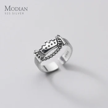

Modian Higth Quality 925 Sterling Silver Exquisite Retro Crown Chain Opening Knuckle Ring Geometric Ring for Women Fine Jewelry