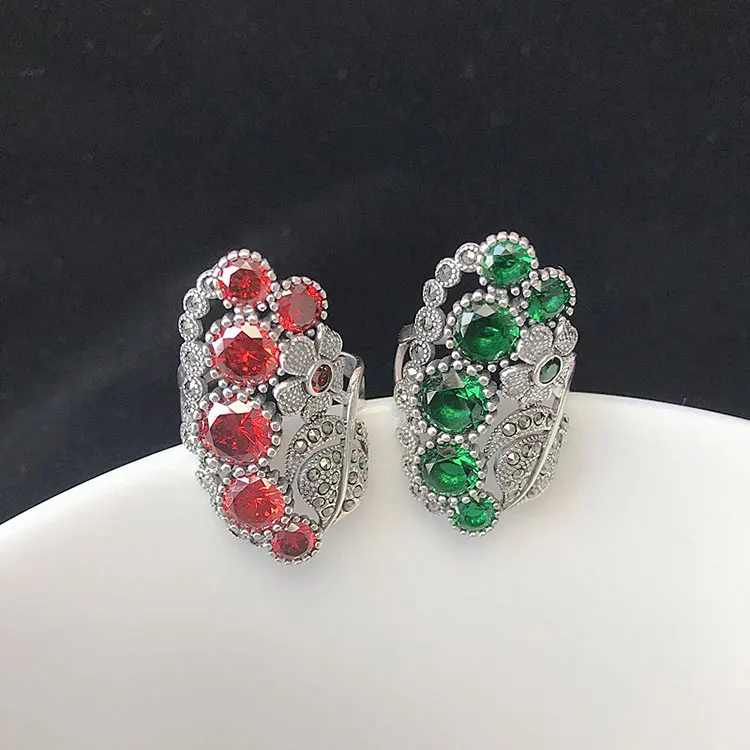 FNJ 925 Серебряное кольцо эффектный цветок новая мода марказит S925 стерлингового серебра кольца для женщин ювелирные изделия регулируемый размер