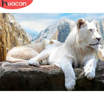 

HUACAN Diamond Painting Lion Snow Full Square Round Drill 5D DIY Diamond Embroidery Animal Rhinestone Kit Home Decoration
