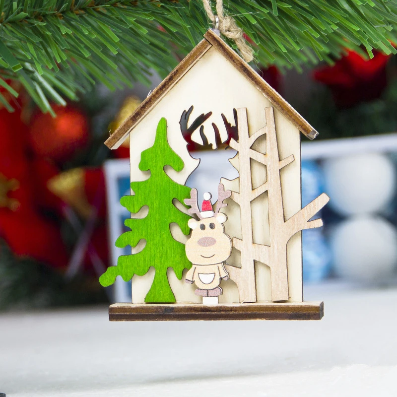 Рождественские деревянные подвески, украшения Санта Клауса, снеговика, деревянные украшения для рождественской елки, детские подарки, украшения - Цвет: Темно-серый