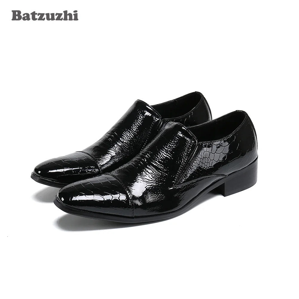 Batzuzhi Handmade Fashion Men Shoes Pointed Toe Black Leather Dress