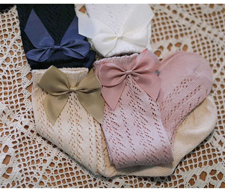 New Summer Baby Socks With Bow Toddlers Girls Long Knee High Sock Soft Cotton Hollow Out Kids Mesh Princess Socks For 0-5Years New Summer Baby Socks With Bow Toddlers Girls Long Knee High Sock Soft Cotton Hollow Out Kids Mesh Princess Socks For 0-5Years