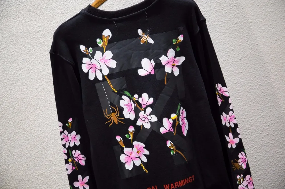 OFF-WHITE OW VIRGIL ABLOH Pink Cherry Blossom Arrow Men's OW Sweatshirt streetwear mens hoodies Round neck hooded sports jacket