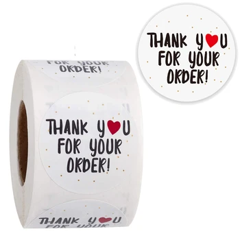 

500Pcs/Roll Thank You for Your Order Sticker Heart Thanks for Shopping Small Shop Local Handmade sticker white labels sticker