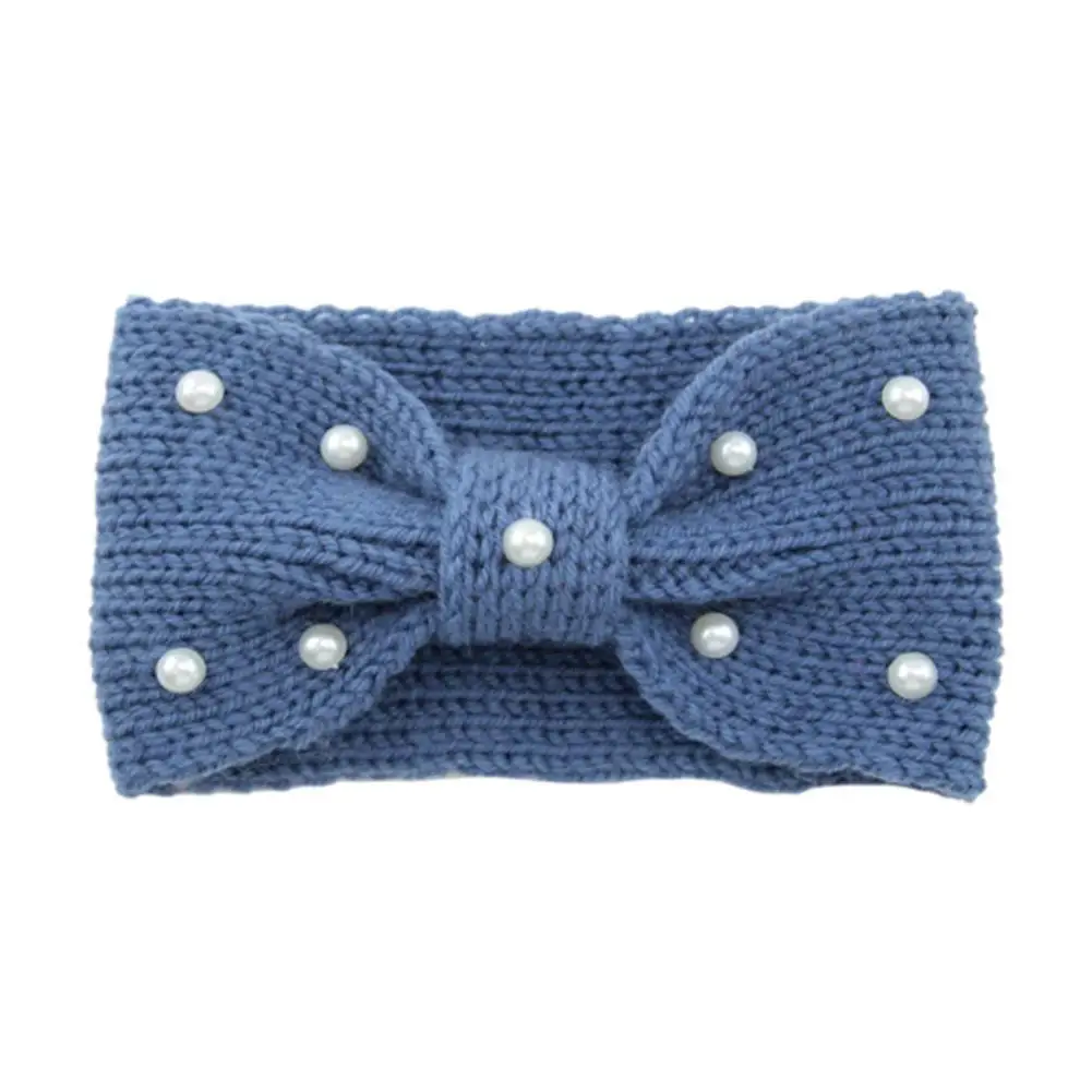 

Women Pearl Knitted Wool Headband Fashion Casual Solid Elastic Color Girls Hair Cross Soft Bands Accessories Hair Headwear P4G4