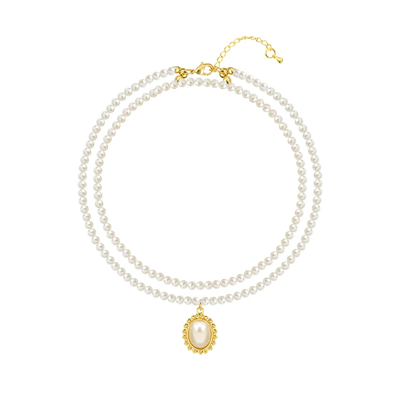 Korean new design fashion jewelry double elegant and elegant white pearl water drop pendant female prom party clavicle necklace