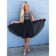 Черные мини-платья для возвращения на родину, шифоновое короткое платье с бисером для девочек, вечерние платья без рукавов