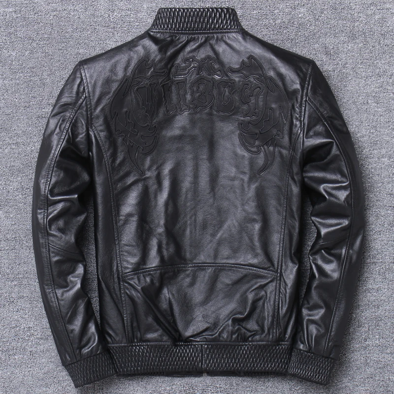 Мужская кожаная куртка из воловьей кожи с вышивкой | одежда