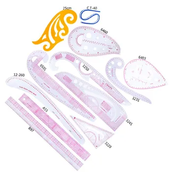 

KAOBUY 12Pcs/Set Ruler Tailor Measuring Kit Clear Sewing Drawing Ruler Yardstick Sleeve Arm French Curve Set Cutting Ruler