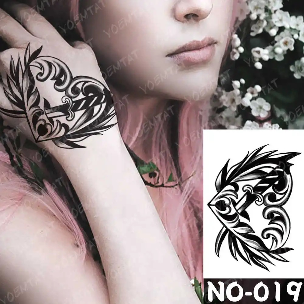 19-NO19 Waterproof Temporary Tattoo Sticker Old School Rose Fake Tatto Flash Tatoo Hand Arm Black Castle Tato body art for Women Men - Color: 19-NO19
