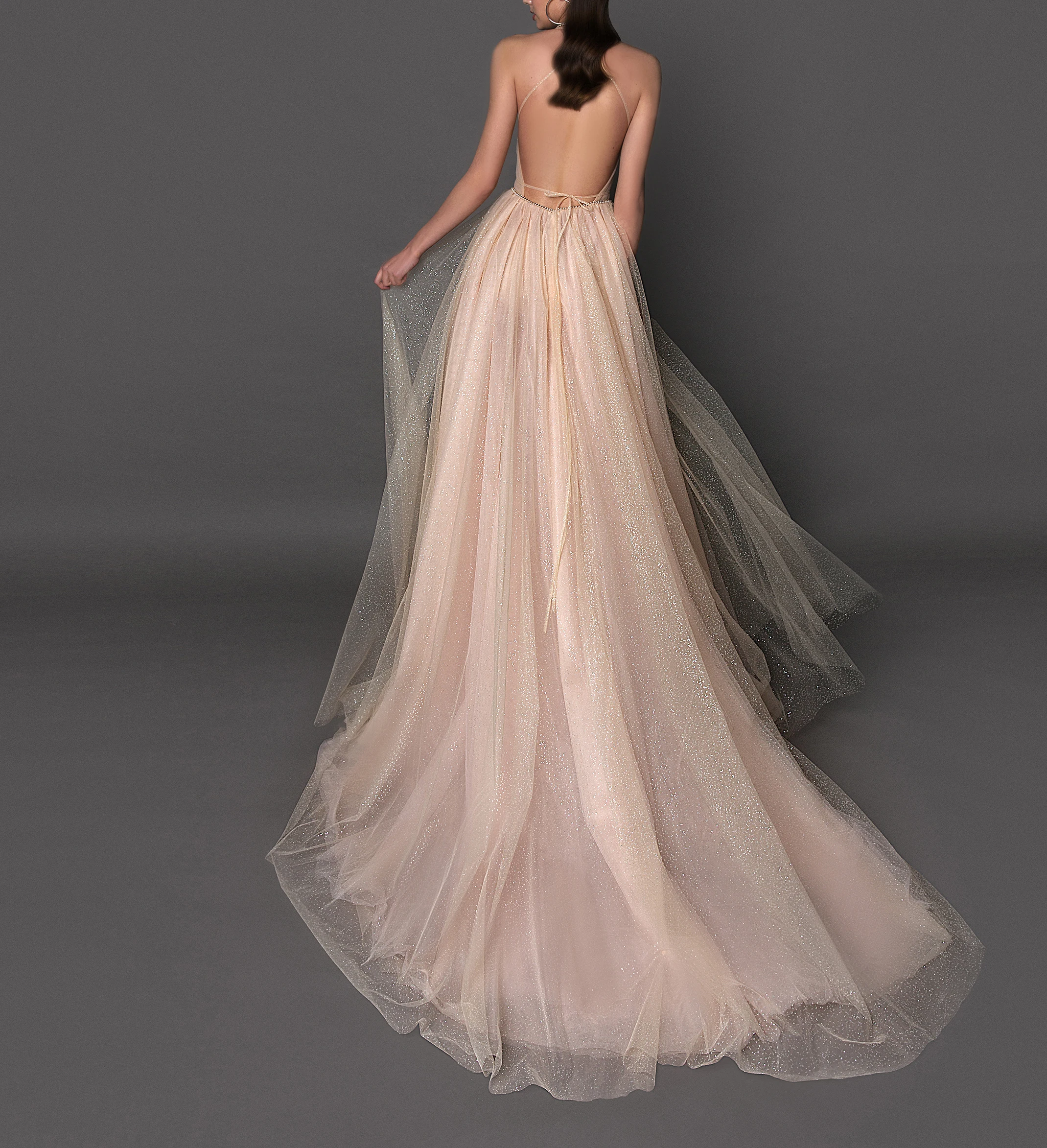 Vestido Formatura Выпускные платья Длинные тюль с блестками сексуальная открытая спина Vestidos De Gala v-образным вырезом Robe De Soiree