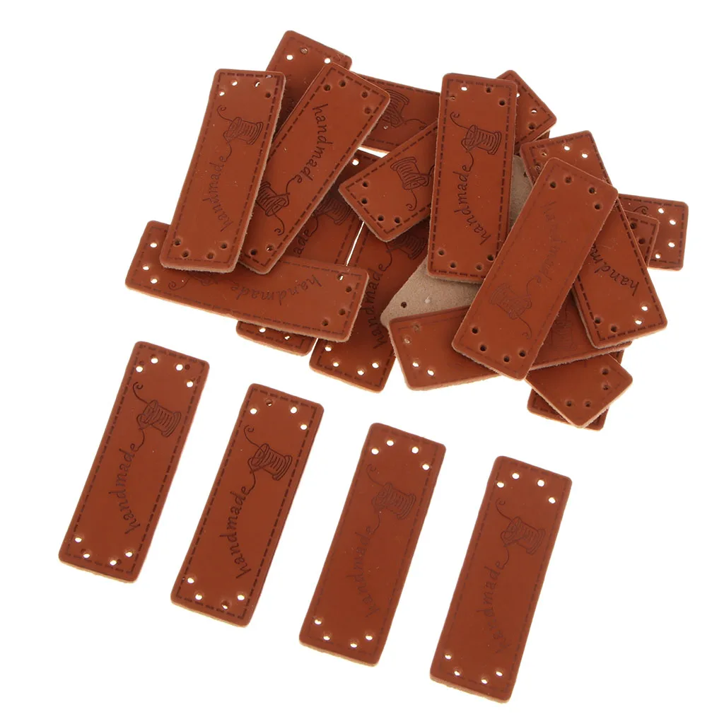 20pcs Leather Handmade Label Patches Tags DIY Sew Clothes Craft Leather Tags Hand Made Engraved Tag Labels Apparel Accessory