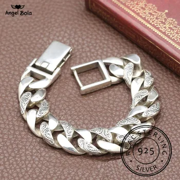 

Luxury Male Biker Jewelry Plant Totem Genuine 925 Silver Bracelets Punk Rock Vintage Heavy Sterling Silver Buddha Bracelet Men