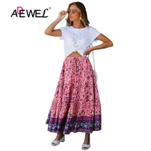 ADEWEL, фиолетовая, синяя, эластичная талия, Цветочная, макси юбка для женщин, летняя, высокая талия, высокая талия, с разрезом, с принтом, макси юбка, длинная, повседневная, для женщин